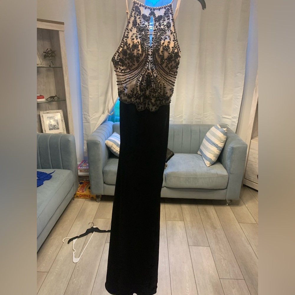 Blondie Nites Glamorous Gown in Beige and Black